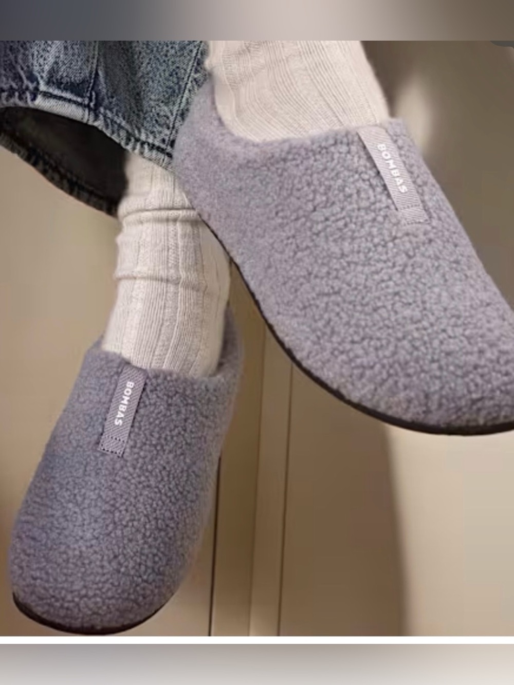 Bombas Plush Sherpa Mule Slippers in Light Lavender-Gray